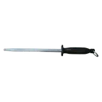image of Omcan USA 13889 - Sharpening Steel, 10" Round Sharpener, Black Plastic Handle, Greban