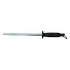 image of Omcan USA 13904 Sharpening Steel, 12" Round Blade, Black Plastic/Poly Handle