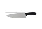 image of Omcan USA 16833 Chef Knife – 8" Granton Edge, Forged Steel Blade, Black Plastic Handle, Greban C‑A