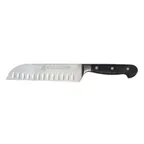 image of Omcan USA 17892 Santoku Knife, 8" Forged Stainless Steel Blade, 7"-9" Poly Handle, Granton Edge