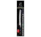 image of Omcan USA 21882 - 9" Forged Wave Edge Slicing Knife, Anton, Black Plastic Handle, Retail Packaged