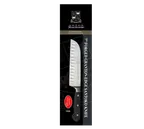 image of Omcan USA 21883 Premium Santoku Knife, 7" Forged Stainless Steel Blade, Granton Edge, Black Handle