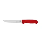 image of Omcan USA 23868 Boning Knife – 6" Straight Stainless Steel Blade, Stamped, Red Plastic/Poly Handle