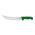 image of Omcan USA 23883 Steak Knife – 10" Curved Stainless Steel Blade, Stamped, Green Fiber Handle