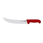 image of Omcan USA 23884 Steak Knife – 10" Curved Steel Blade, Red Super Fiber Plastic Handle, 10" Overall