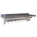 image of Omcan USA 31853 Wall-Mounted Pot Rack Overshelf, 12" x 60", 11 Hooks, Stainless Steel, NSF