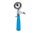 image of Omcan USA 34844 Ice Cream Scoop, 2‑3 oz, #16 Disher, Thumb Press, Steel Bowl, Blue Plastic Handle
