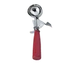 image of Omcan USA 34846 Ice Cream Scoop, 1-1/3 oz, Thumb Press, Steel Red Plastic Handle - 12/Case
