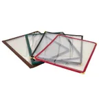 image of Omcan USA 39793 Menu Holder, 9-1/4" x 11-3/4" Brown Plastic Booklet with Metal Decorative Corners