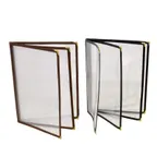 image of Omcan USA 39794 Double‑Fold Menu Holder Booklet, Black Plastic, 9‑1/4" x 11‑3/4" Metal Corners
