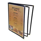 image of Omcan USA 39799 Menu Holder - Triple-Fold Green Booklet, 9-1/4" x 11-3/4" Plastic with Metal Corners