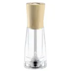 image of Omcan USA 43669 Pepper Mill, 15cm (6") Tall, Wood/Acrylic Base, Steel Mechanism, Made in Italy
