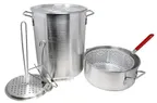 image of Omcan USA 47172 Fryer/Boiler/Steamer Set, 30qt 12.9"x15.4" Pot Lid, 10qt 12.2"x5.1" Pot, Aluminum