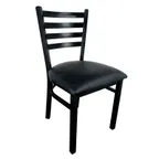 image of Omcan USA 47594+76554 Indoor Side Chair, Ladder Back, Metal Frame, Upholstered Vinyl Seat, Black