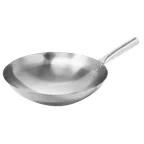 image of Omcan USA 47864 Mandarin Wok, 16" Stainless Steel Wok with Single Handle, Nailed Joint