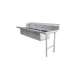 image of Omcan USA 48498 84" Soiled Straight Dishtable with (3) 20"x20" Sinks – 16 Gauge / Right-to-Left