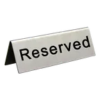 image of Omcan USA 80013 Reserved Tent Tabletop Sign, 4-3/4" x 1-3/4", Stainless Steel Metal Construction