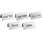 image of Omcan USA 80137 Hot Tea Beverage Tent Sign, Stainless Steel Printed Tabletop Sign