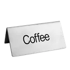 image of Omcan USA 80139 Beverage Tent Sign – Coffee Text, Stainless Steel Metal, Printed Tabletop Sign