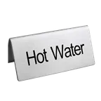 image of Omcan USA 80140 Beverage Tent Sign, Hot Water, Stainless Steel, Printed Metal Tabletop Display