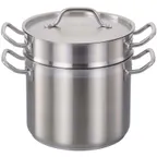 image of Omcan USA 80246 Double Boiler, 12‑Qt 3‑Piece Stainless Steel Inset Lid, Handles, NSF