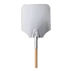 image of Omcan USA 80249 Pizza Peel – Rectangular 12" x 14" Aluminum Blade, 26" L Wood Handle, 20"-29" Reach