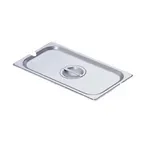 image of Omcan USA 80276 Stainless Steel 1/4‑Size Flat Slotted Steam Table Pan Cover with Handle NSF No Hinge