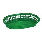 image of Omcan USA 80354 Oval Green Plastic Basket, 10-3/4" x 7-1/4" x 1-1/2", Ideal for Restaurant Use
