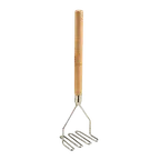 image of Omcan USA 80397 Potato Masher, Square 5-1/4" Nickel Head, 24" Chrome Wood Handle, Zig-Zag Design