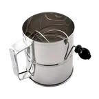 image of Omcan USA 80424 Rotary Sifter – 8 Cup, 7.75" x 9" x 7" Stainless Steel, Mesh Reinforced Crank Handle