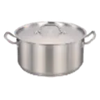 image of Omcan USA 80430 Brazier Pan, 30‑34 Qt 20½" x 8" Stainless Steel with Cover, NSF, Dishwasher Safe