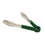 image of Omcan USA 80539 Utility Tongs – 9" Stainless Steel with Green Plastic Coated Handle, Gripping Tool