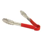 image of Omcan USA 80541 Utility Tongs – 9" Stainless Steel Tongs with Red Plastic Coated Handle