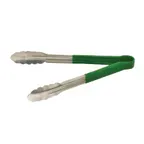 image of Omcan USA 80544 Utility Tongs – 12" Stainless Steel with Green Plastic Coated Handle, Kitchen Utensil