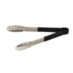 image of Omcan USA 80545 Utility Tongs – 12" Stainless Steel With Black Plastic Coated Handle, Black