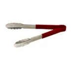 image of Omcan USA 80546 Utility Tongs – 12" Stainless Steel with Red Plastic Coated Handle, 12"-13" Length