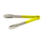 image of Omcan USA 80547 Utility Tongs – 12"-13" Stainless Steel with Yellow Plastic Coated Handle