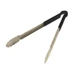 image of Omcan USA 80550 Utility Tongs, 16" Stainless Steel, Black Plastic Coated Handle