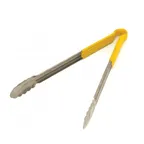 image of Omcan USA 80552 Utility Tongs – 16" Stainless Steel, Yellow Plastic Coated Handle, 14-16" Length