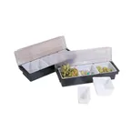 image of Omcan USA 80591 - 5-Compartment Black Condiment Bar, 20"W x 6"D x 3-1/2"H, ABS, Polypropylene Inserts
