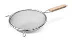 image of Omcan USA 80937 Mesh Strainer - 6" Double Mesh, Tin‑Plated, Flat Wood Handle