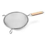 image of Omcan USA 80942 Mesh Strainer - 11" Diameter, Reinforced Tin‑Plated Single Mesh, Flat Wood Handle