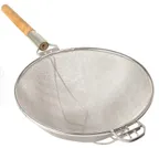 image of Omcan USA 81003 Mesh Strainer, 10-1/2" Double Mesh Stainless Steel, Wood Handle, 10" Bowl