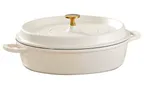 image of Spring USA 8656-2-28 11" Dia Shallow Casserole, 4.4 Qt, White, Al/Ceramic, Lid & Handles