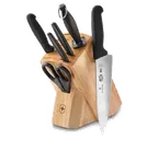 image of Victorinox 5.1193.7-X2 7‑Piece Block Set, Hardwood Handle, Black Fibrox, Kitchen Knife Block
