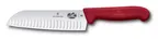 image of Victorinox 5.2521.17 Santoku Knife, 7" Blade, 1-1/2" Red Fibrox Pro Handle, Granton Edge, Stamped