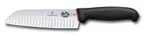 image of Victorinox 5.2523.17DB Santoku Knife, 7" Granton Edge, Black/Red Dual Grip Handle, NSF