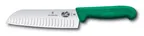 image of Victorinox 5.2524.17 Santoku Knife, 7" 1-1/2" Handle, Green Fibrox Handle, Granton Edge, Stamped
