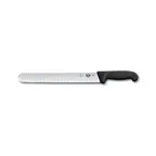 image of Victorinox 5.4723.30B Wide Roast Beef Slicer Knife, 12" Granton Blade, Stamped Style, Wood Handle