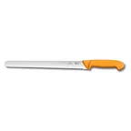 image of Victorinox 5.8443.25 Swibo Larding Knife, 10" Blade, Wavy Edge, Stamped, Orange Plastic/Poly Handle